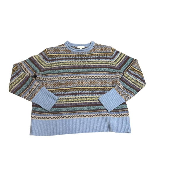 Women’s ANN MASHBURN Blue lambswool blend crew neck Fair Isle Sweater Sz large - Picture 1 of 7